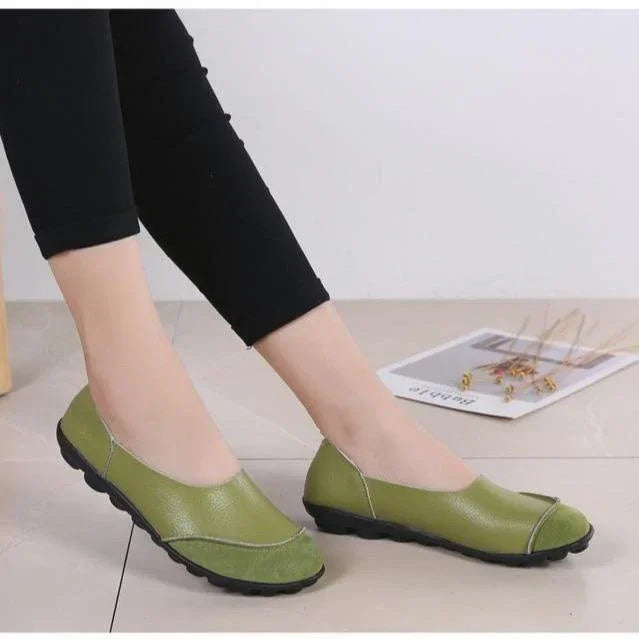 Slip-On Leather Moccasins with Wide Round Toe