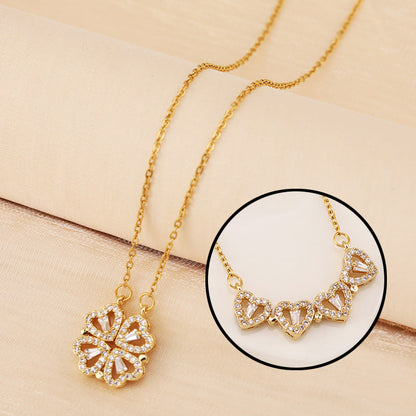 Four Heart Clover Pendant Necklace